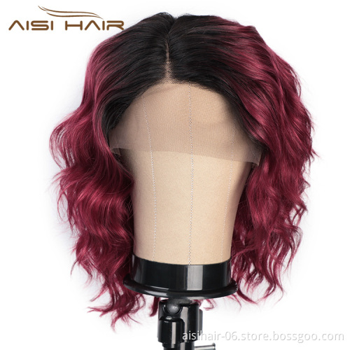 Aisi Hair Human Hair Ombre Red Short Bob Swiss Lace Wigs Body Wave 100% Brazilian Human Hair Lace Front Wigs For Black Women